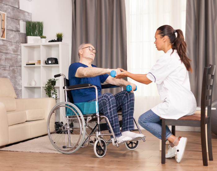 A man exercises at home via NDIS Assistance with Daily Living